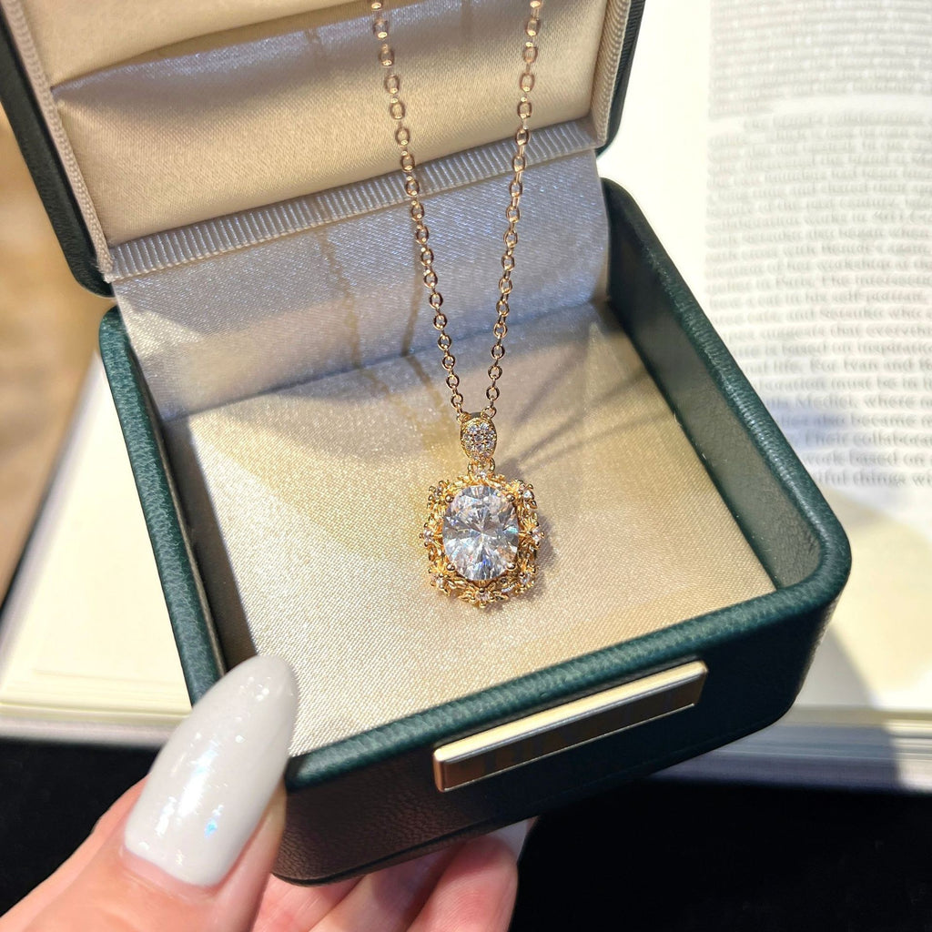 Rose Gold Leafy-Cluster Oval Diamond Pendant Necklace - ZORVA JEWELRY