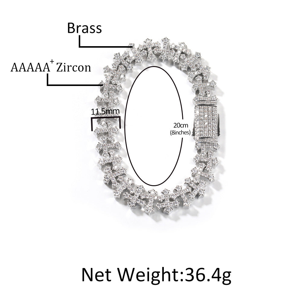 Cross-Shape Diamond-Encrusted Gold Bracelet - ZORVA JEWELRY