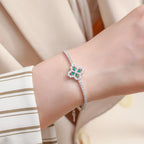 Four-Leaf Clover Green Gemstone Tennis Bracelet - ZORVA JEWELRY