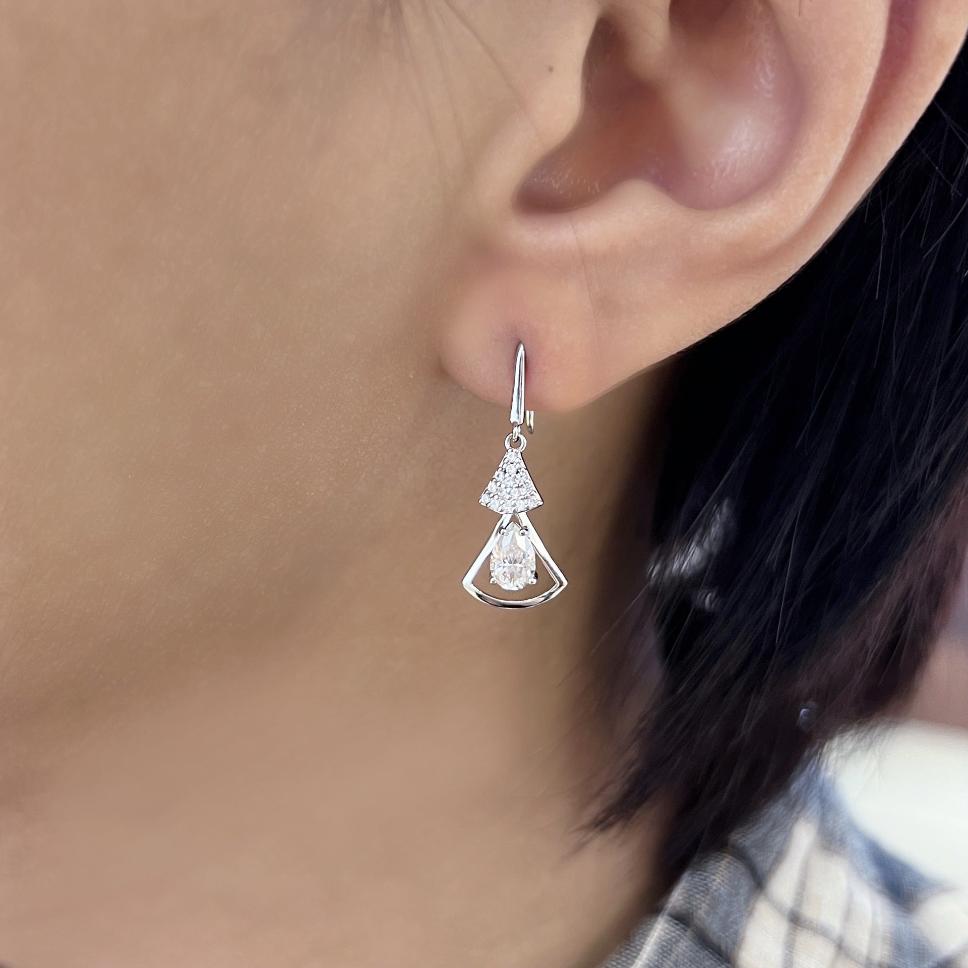Fan-Shaped Triangle Diamond Drop Earrings - ZORVA JEWELRY