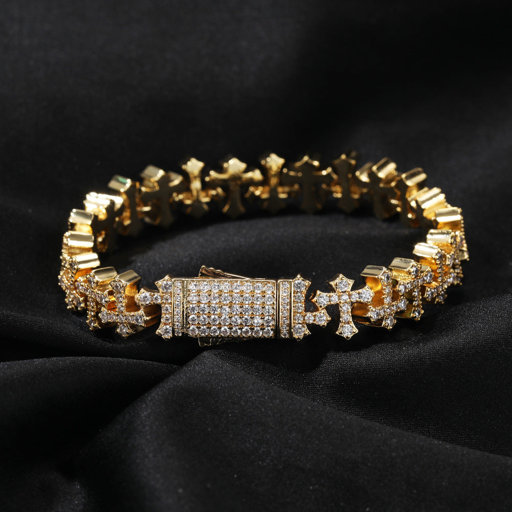 Cross-Shape Diamond-Encrusted Gold Bracelet - ZORVA JEWELRY