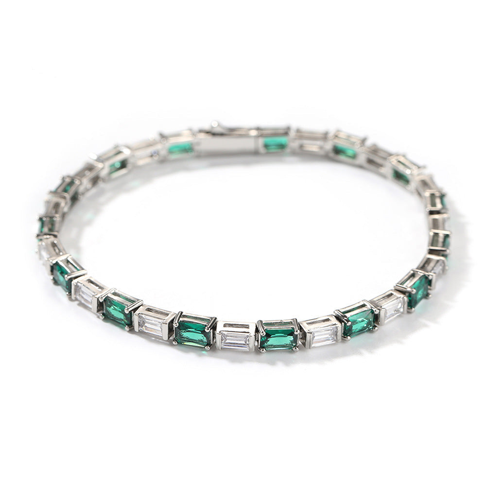 Emerald-Cut Green & White Alternating Tennis Bracelet - ZORVA JEWELRY Green