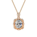 Rose Gold Leafy-Cluster Oval Diamond Pendant Necklace - ZORVA JEWELRY
