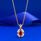 Yellow Gold Oval Ruby Halo Pendant Necklace - ZORVA JEWELRY