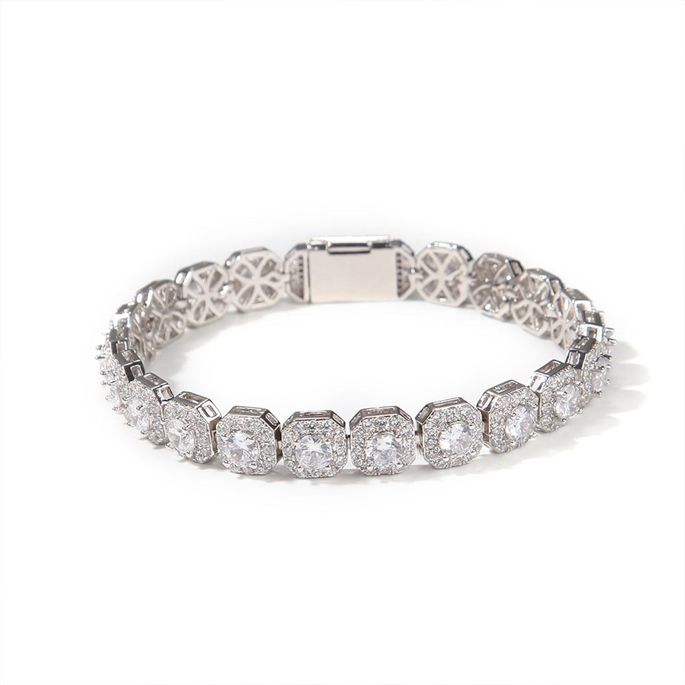 Yellow Gold Round Brilliant Cut Diamond Tennis Bracelet - ZORVA JEWELRY (9mm Ice Cube) Silver Bracelet 8inch 20CM