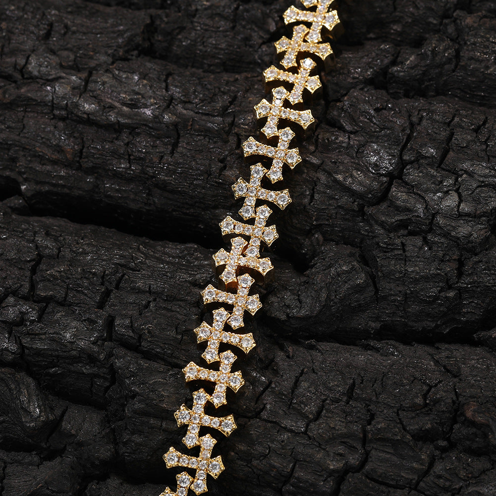 Cross-Shape Diamond-Encrusted Gold Bracelet - ZORVA JEWELRY