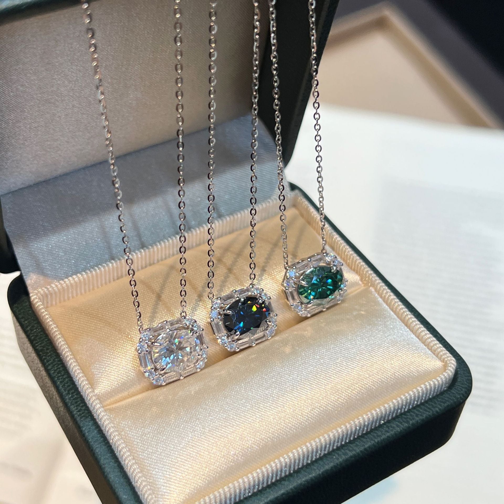 Green Gemstone Halo Pendant Necklace - ZORVA JEWELRY