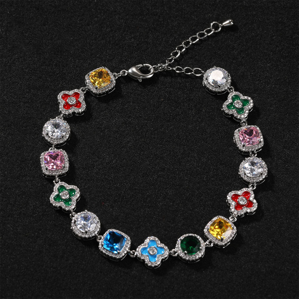 Colorful Four-Leaf Clover Gemstone Bracelet - ZORVA JEWELRY