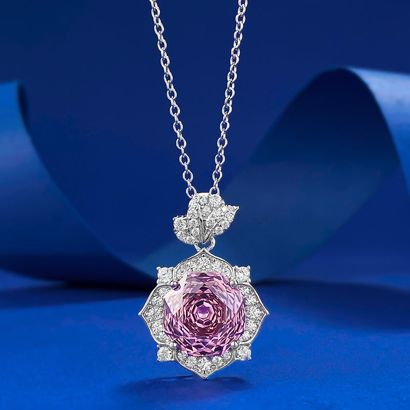 Rose-Cut Pink Diamond Halo Pendant Necklace- ZORVA JEWELRY