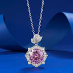 Rose-Cut Pink Diamond Halo Pendant Necklace- ZORVA JEWELRY
