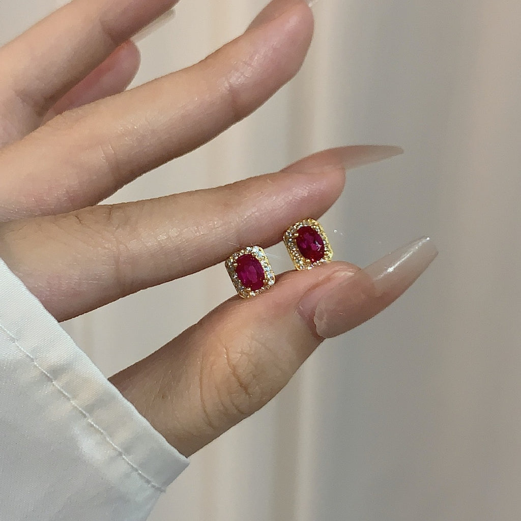 Cushion Cut Ruby Halo Stud Earrings - ZORVA JEWELRY