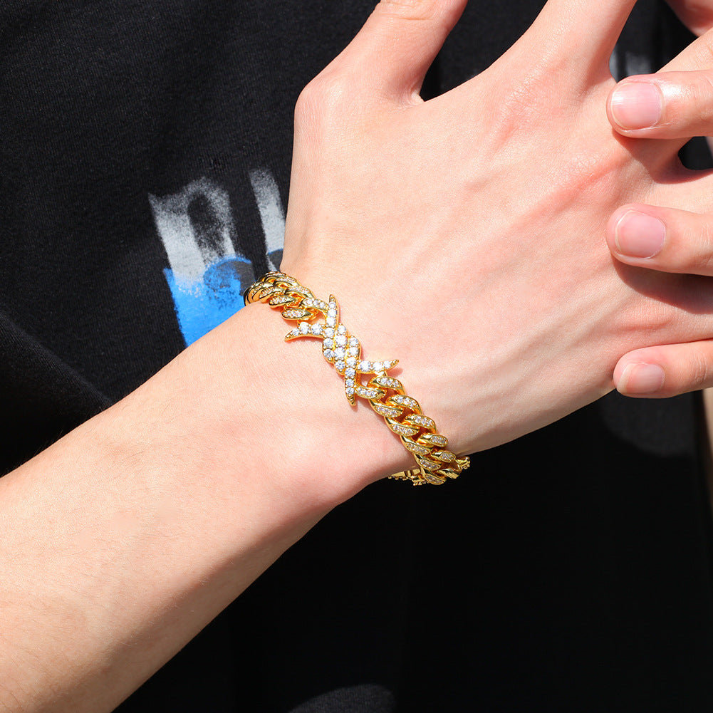 Thorn Diamond-Encrusted Cuban Link Silver Bracelet - ZORVA JEWELRY