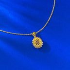 Yellow Gold Oval Ruby Halo Pendant Necklace - ZORVA JEWELRY