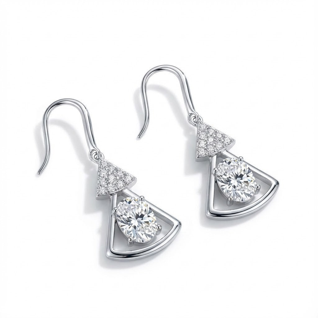 Fan-Shaped Triangle Diamond Drop Earrings - ZORVA JEWELRY