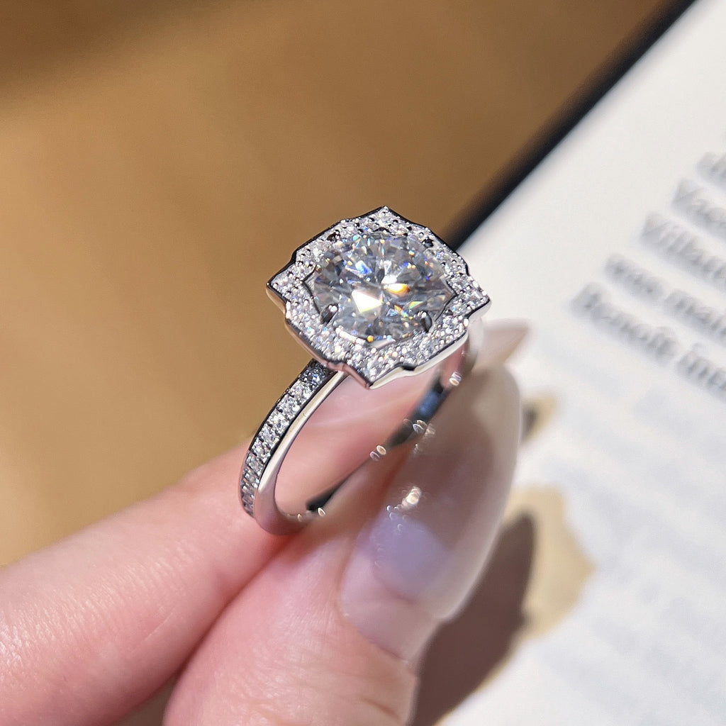 Octagonal Halo Diamond Ring- ZORVA JEWELRY