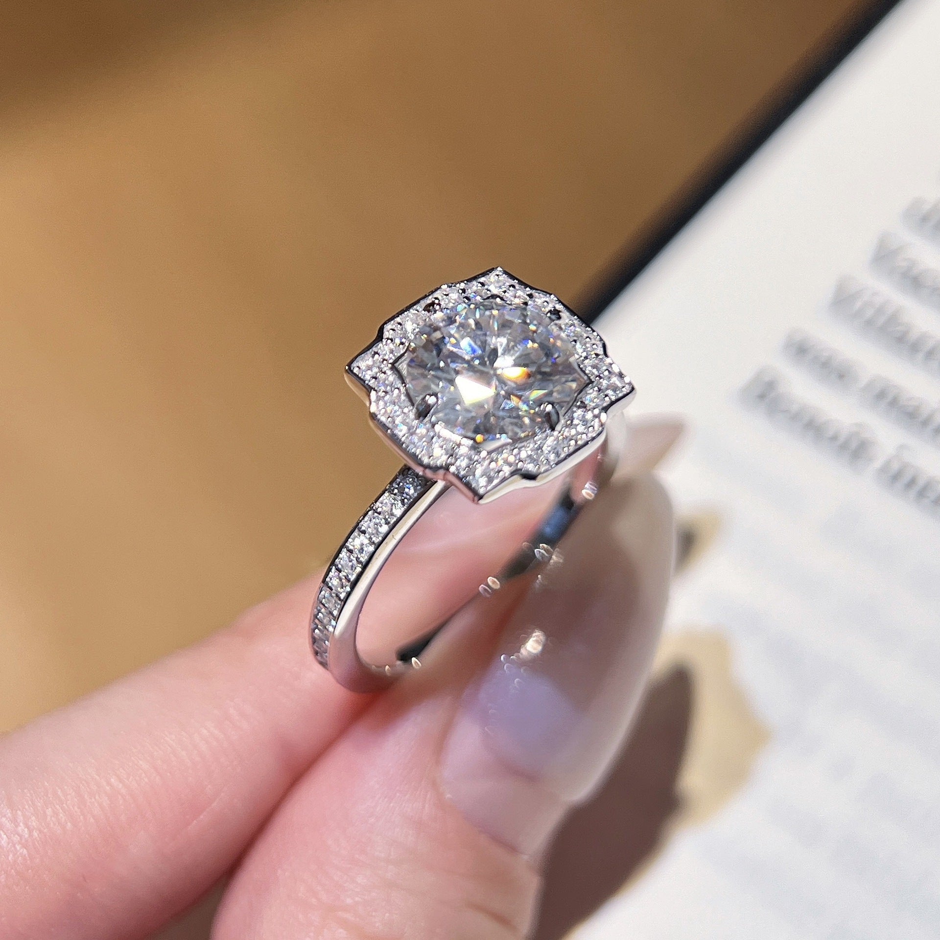 Octagonal Halo Diamond Ring- ZORVA JEWELRY