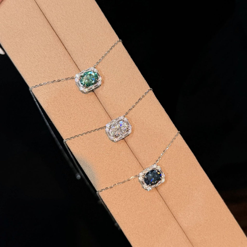 Green Gemstone Halo Pendant Necklace - ZORVA JEWELRY