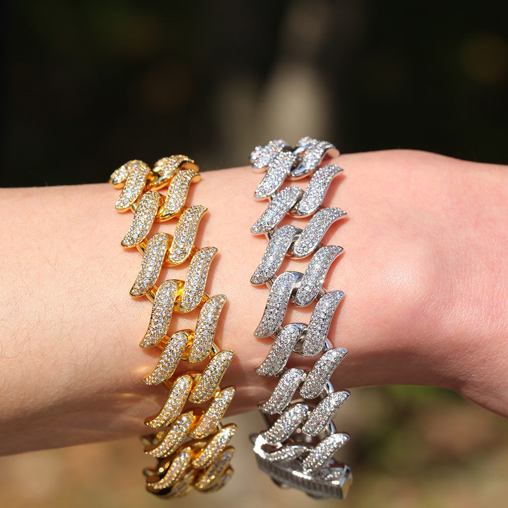 Spike Diamond-Encrusted Cuban Link Silver Bracelet - ZORVA JEWELRY