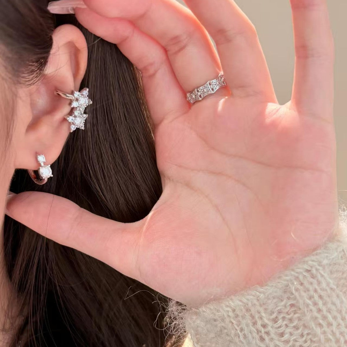 Starburst Double Flower Ear Cuff - ZORVA JEWELRY