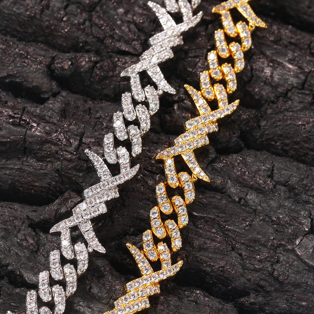 Thorn Diamond-Encrusted Cuban Link Silver Bracelet - ZORVA JEWELRY