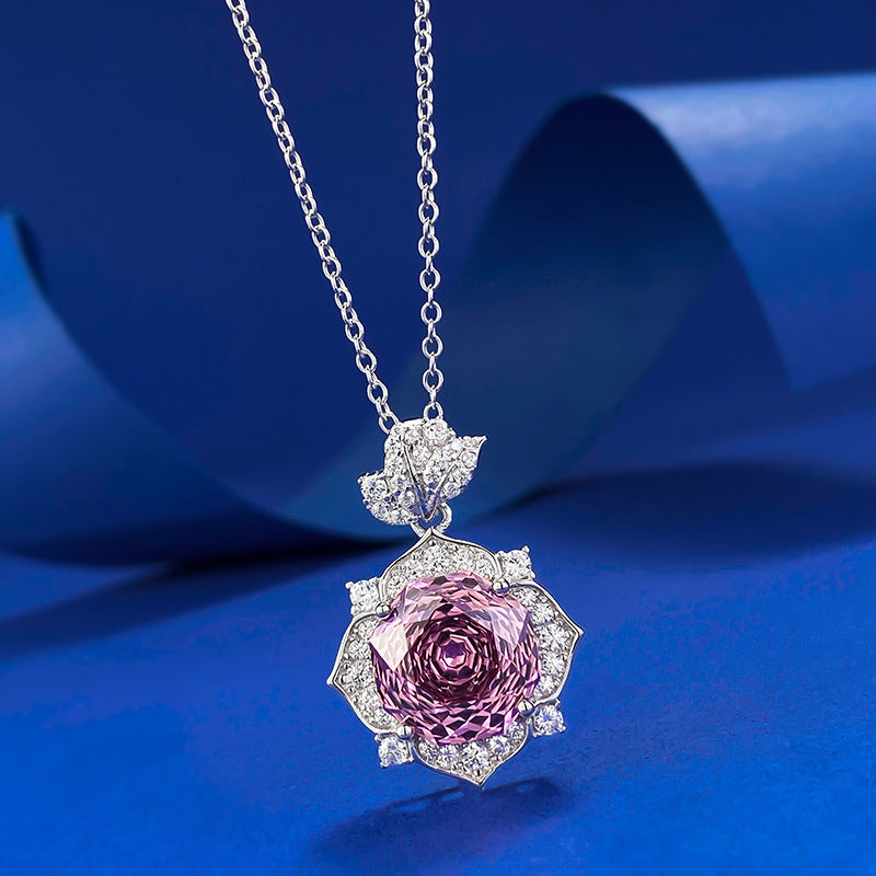 Rose-Cut Pink Diamond Halo Pendant Necklace- ZORVA JEWELRY
