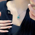 Emerald-Cut Green Gemstone Halo Pendant Necklace - ZORVA JEWELRY