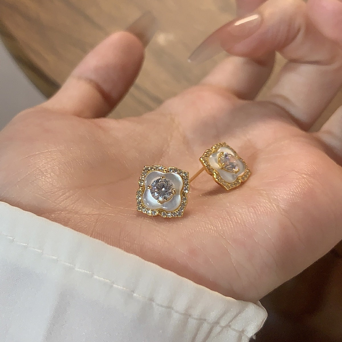 Four-Leaf Mother-of-Pearl Diamond Earrings - ZORVA JEWELRY