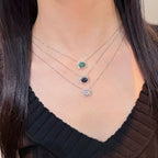 Green Gemstone Halo Pendant Necklace - ZORVA JEWELRY
