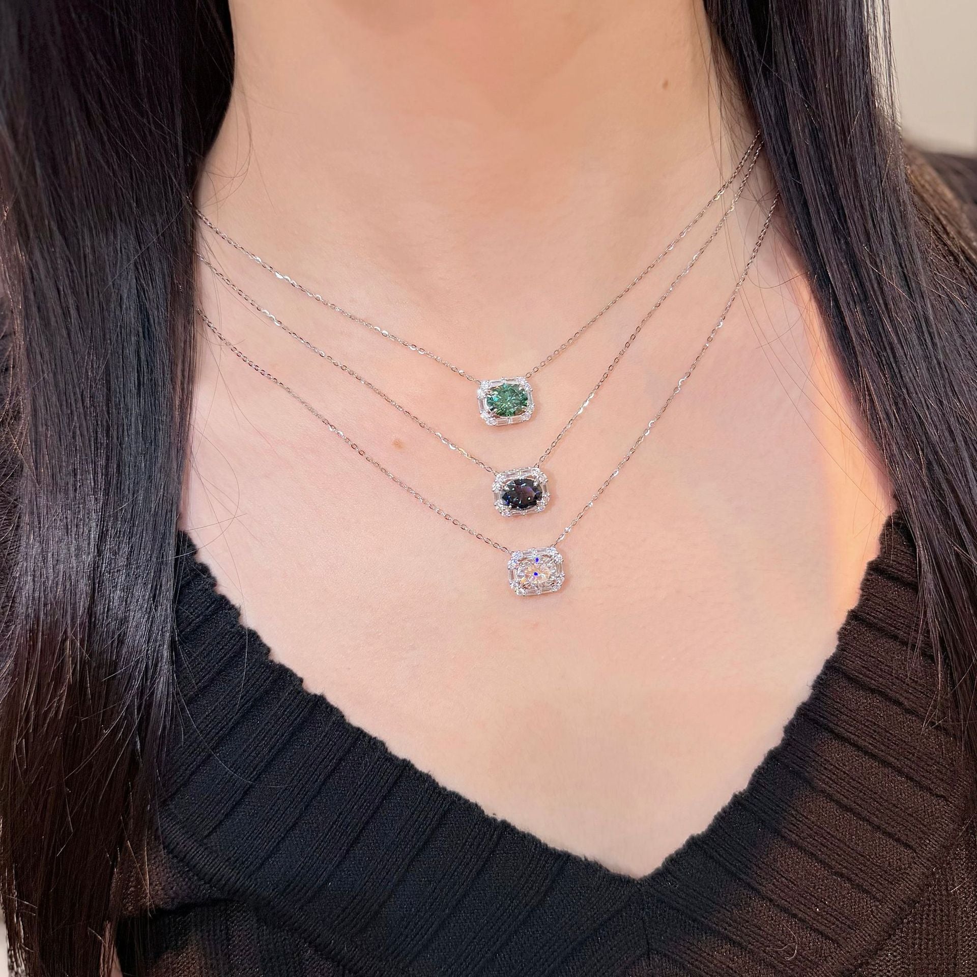 Green Gemstone Halo Pendant Necklace - ZORVA JEWELRY