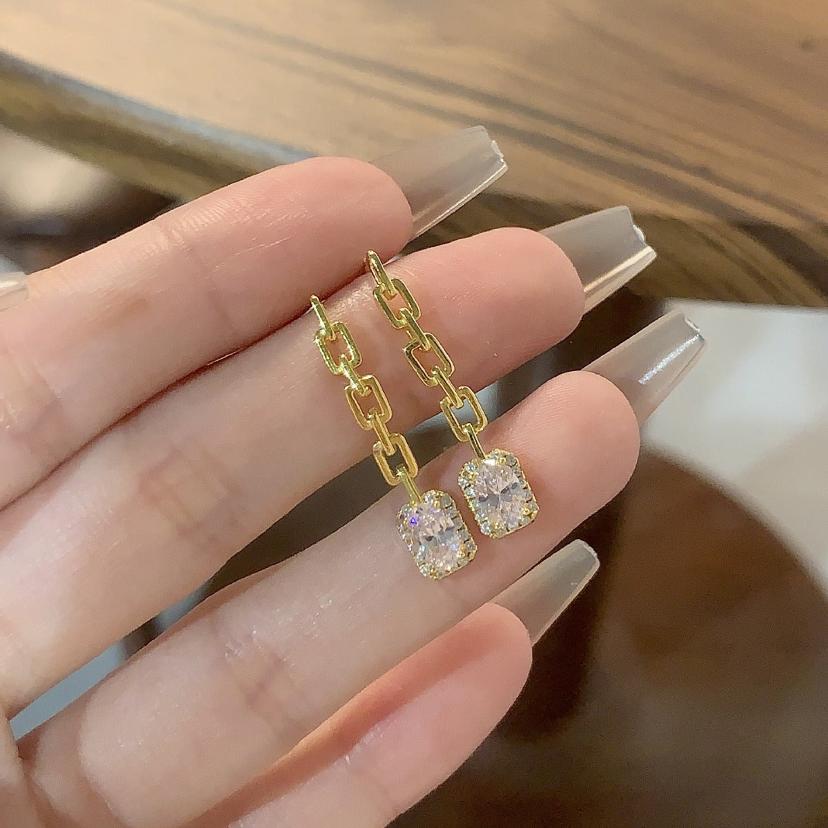 Chain Emerald-Cut Diamond Drop Earrings - ZORVA JEWELRY