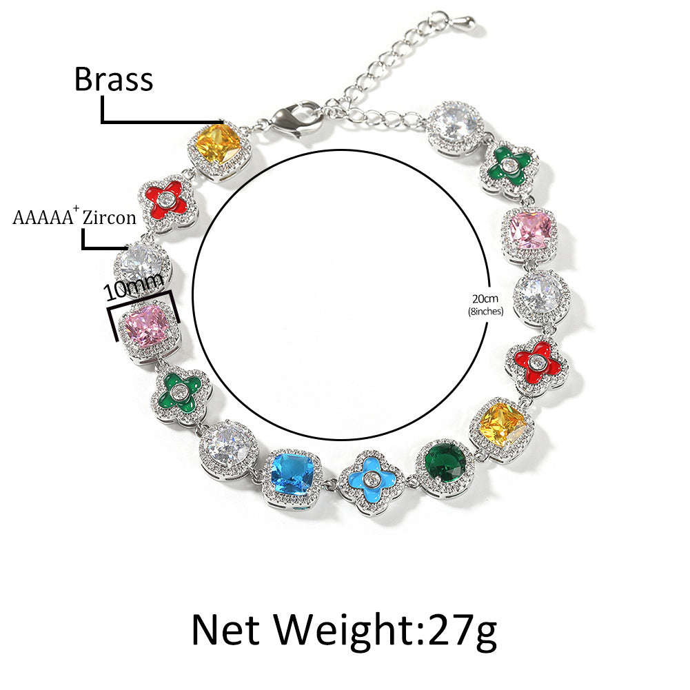 Colorful Four-Leaf Clover Gemstone Bracelet - ZORVA JEWELRY