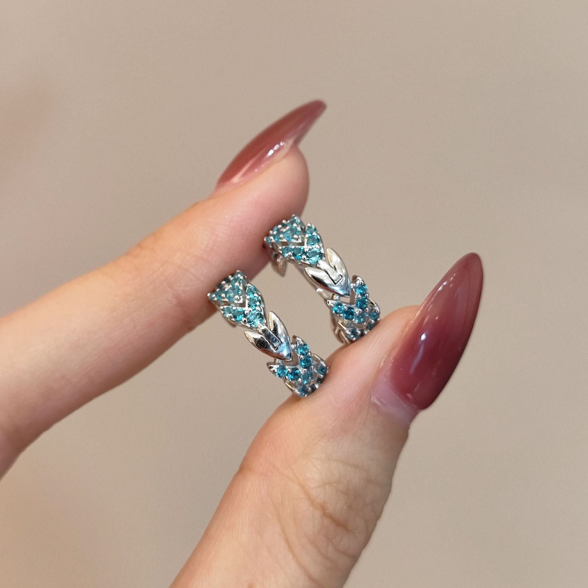 Sea Blue Leaf Hoop Earrings - ZORVA JEWELRY