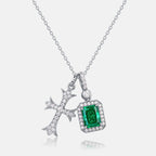 Cross & Emerald Double-Charm Pendant Necklace - ZORVA JEWELRY