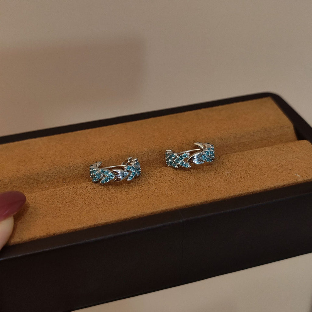 Sea Blue Leaf Hoop Earrings - ZORVA JEWELRY