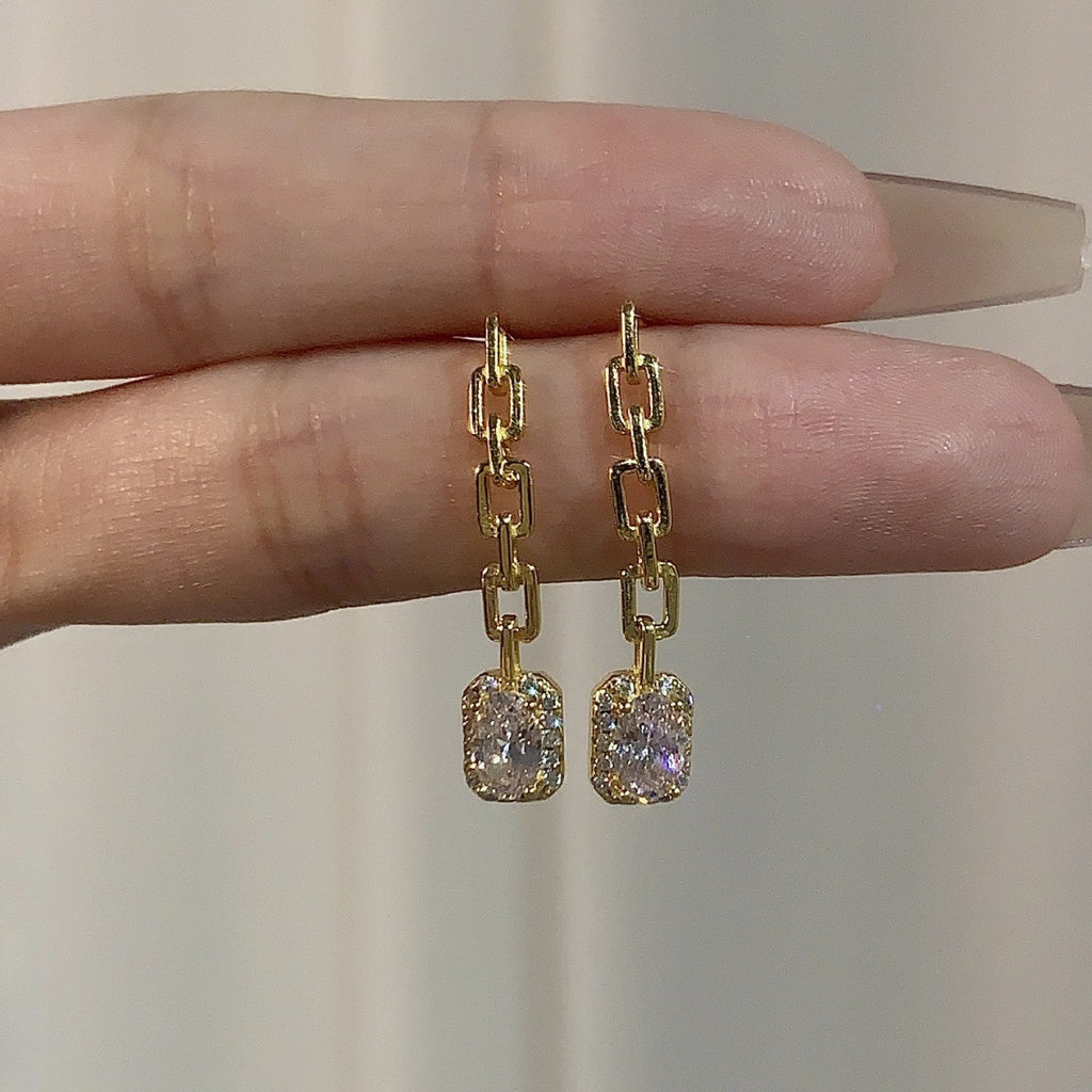 Chain Emerald-Cut Diamond Drop Earrings - ZORVA JEWELRY