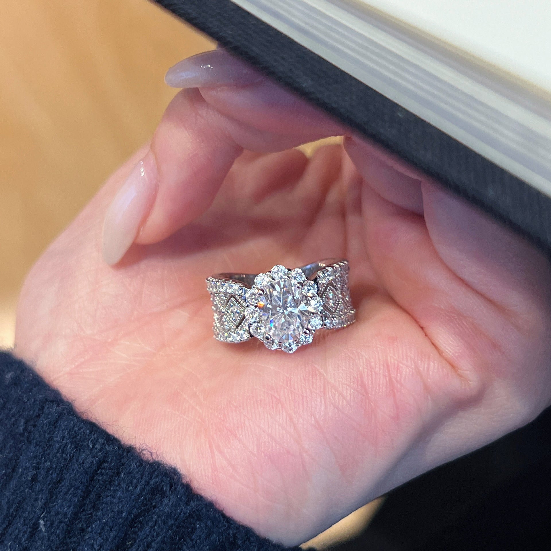 Art Deco Style Pave Oval Diamond Ring - ZORVA JEWELRY