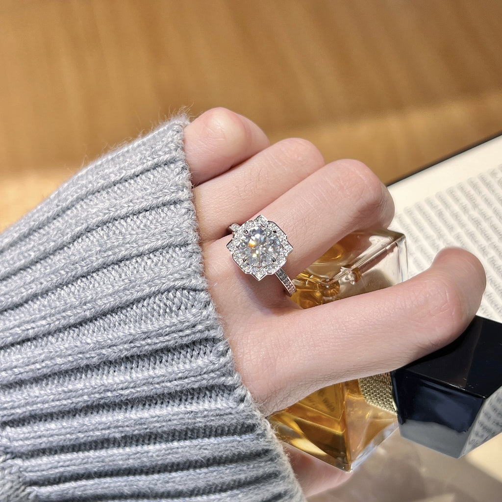 Octagonal Halo Diamond Ring- ZORVA JEWELRY
