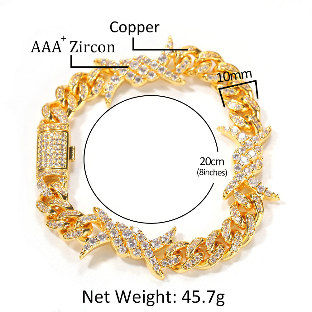 Thorn Diamond-Encrusted Cuban Link Silver Bracelet - ZORVA JEWELRY