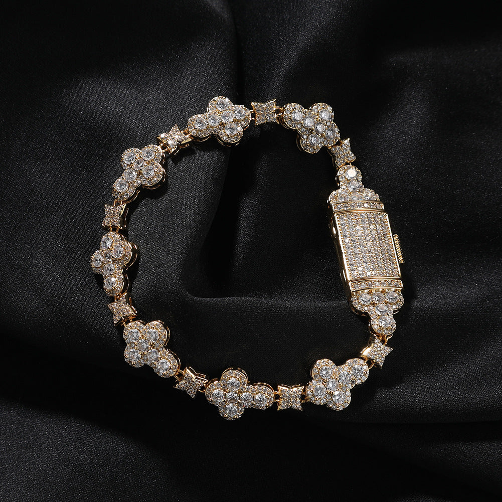 Four-Leaf Clover & Star Diamond-Encrusted Silver Bracelet- ZORVA JEWELRY