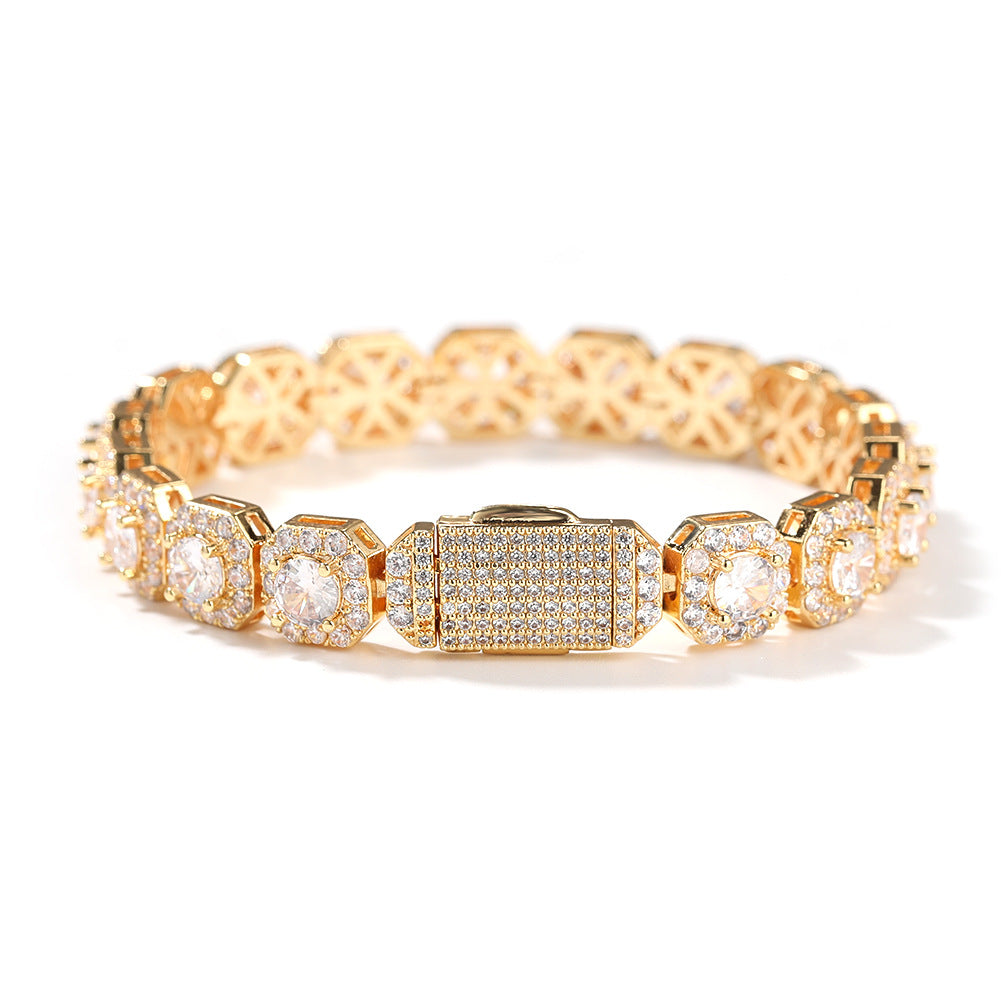 Yellow Gold Round Brilliant Cut Diamond Tennis Bracelet - ZORVA JEWELRY (9mm Ice Cube) Gold Bracelet 8inch 20CM