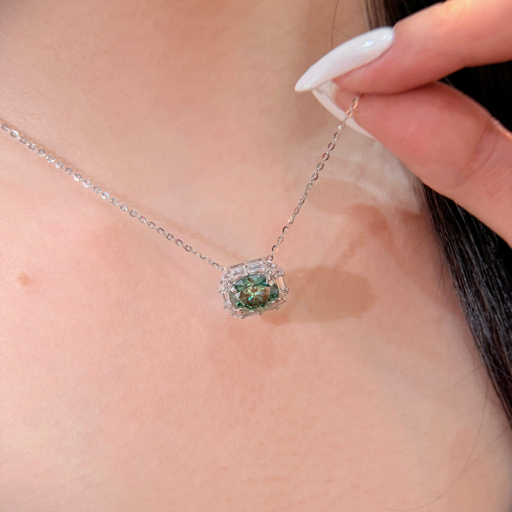 Green Gemstone Halo Pendant Necklace - ZORVA JEWELRY