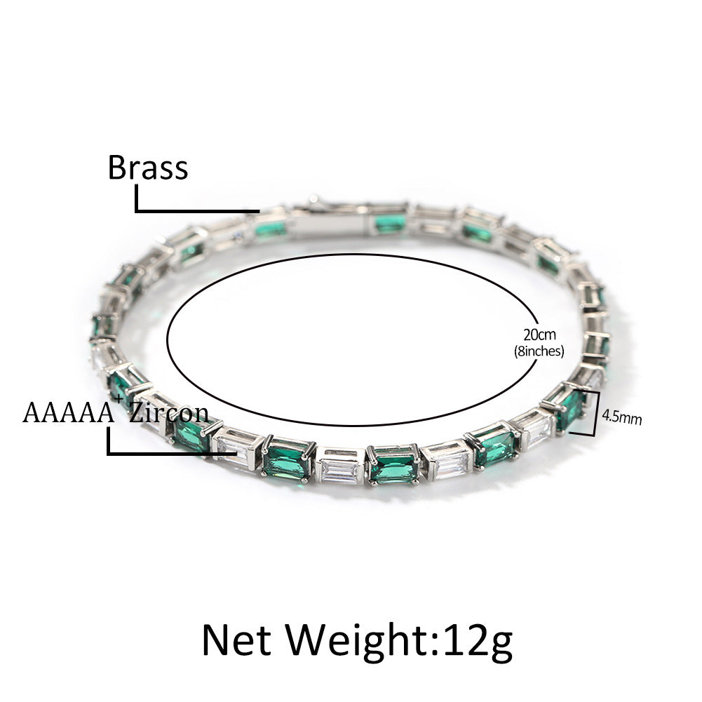 Emerald-Cut Green & White Alternating Tennis Bracelet - ZORVA JEWELRY