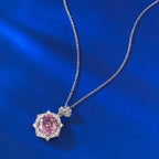 Rose-Cut Pink Diamond Halo Pendant Necklace- ZORVA JEWELRY