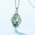 Marquise-Cut Green Vein Stone Silver Necklace - ZORVA JEWELRY