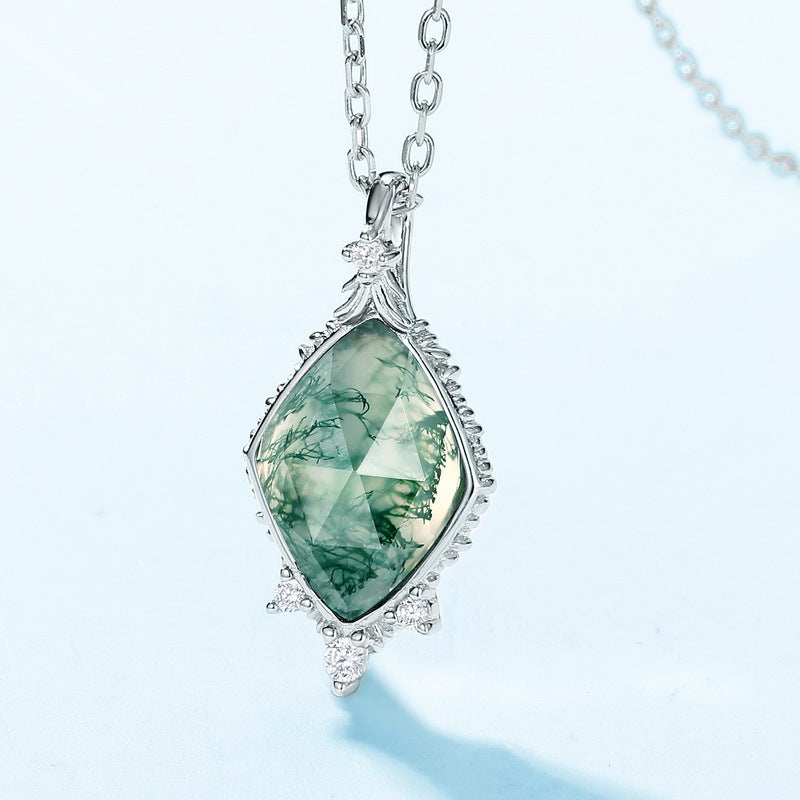 Marquise-Cut Green Vein Stone Silver Necklace - ZORVA JEWELRY
