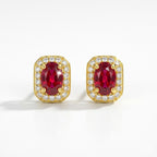 Cushion Cut Ruby Halo Stud Earrings - ZORVA JEWELRY