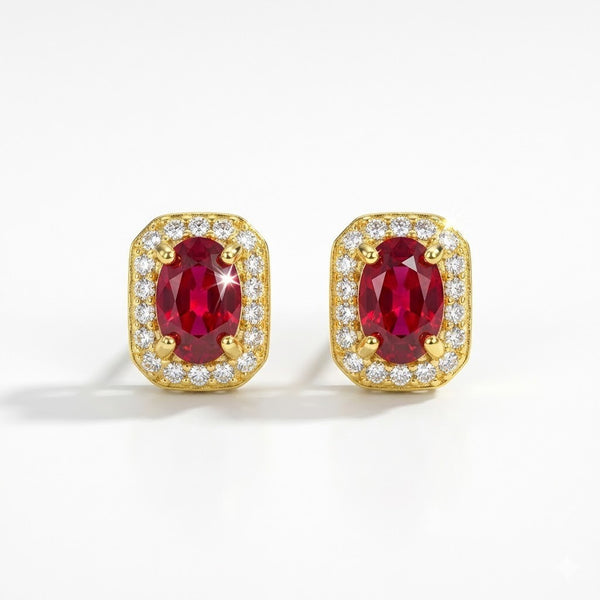 Cushion Cut Ruby Halo Stud Earrings - ZORVA JEWELRY