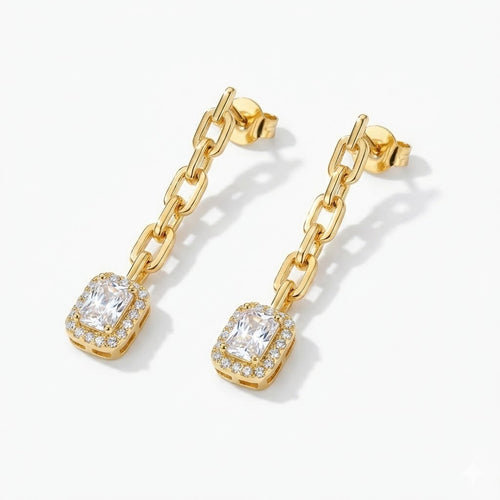 Chain Emerald-Cut Diamond Drop Earrings - ZORVA JEWELRY