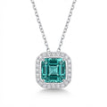 Emerald-Cut Green Gemstone Halo Pendant Necklace - ZORVA JEWELRY