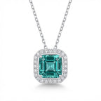 Emerald-Cut Green Gemstone Halo Pendant Necklace - ZORVA JEWELRY